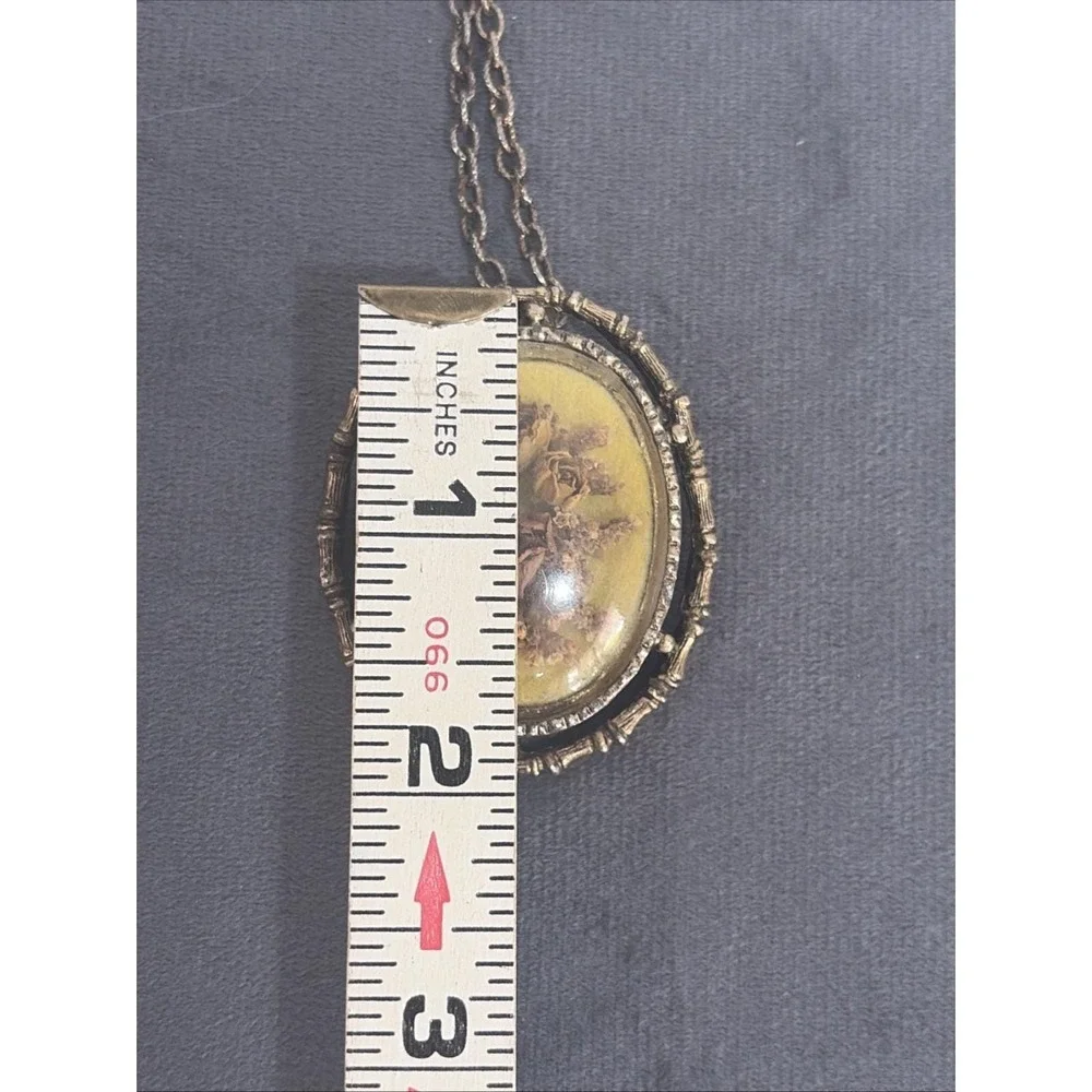 Vintage Gold Tone Dried Flowers Brooch Pendant Necklace p2